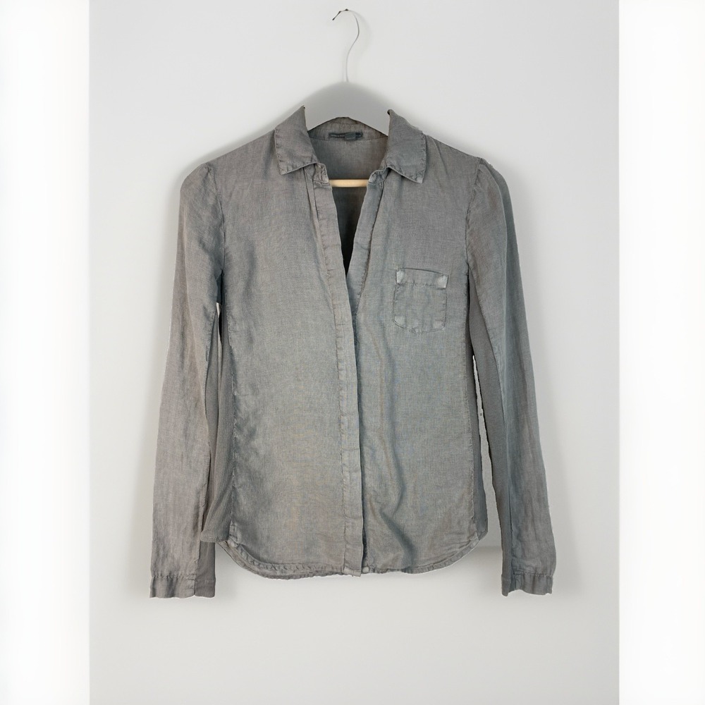 James Perse Los Angeles WIN 3949 Women's 1 Gray Slub Linen Button Up Shirt